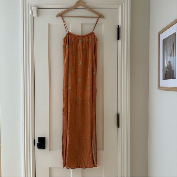 Elegant Orange Spaghetti Strap Dress - Picture 1 of 5